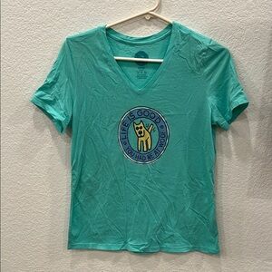 Life Is Good Green Short Sleeve T-Shirt with Graphic Design